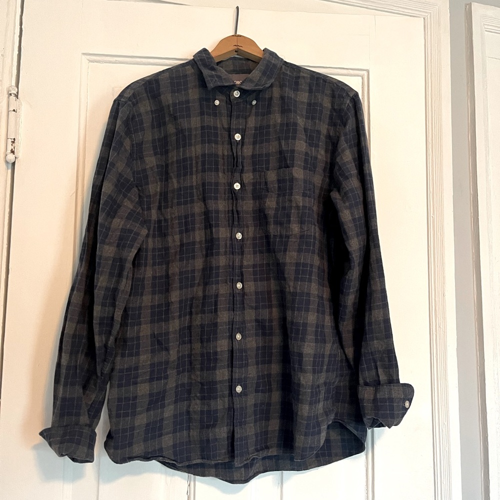 Bonobos Mens Button Up Flannel-Blue and Gray-Size Large-Slim Fit